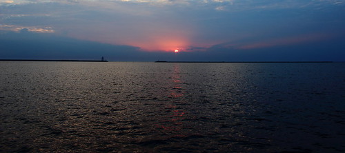lighthouse water sunrise michigan huron harborbeach