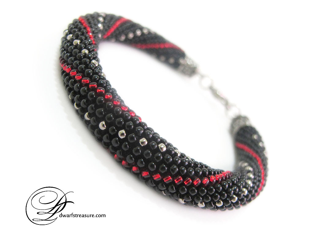 elegant black glass bead crochet bracelet