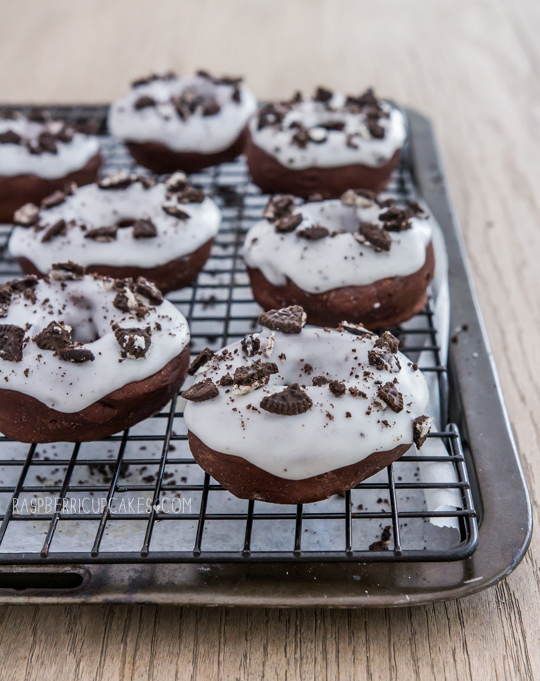 Cookies and Cream Baked Chocolate Doughnuts