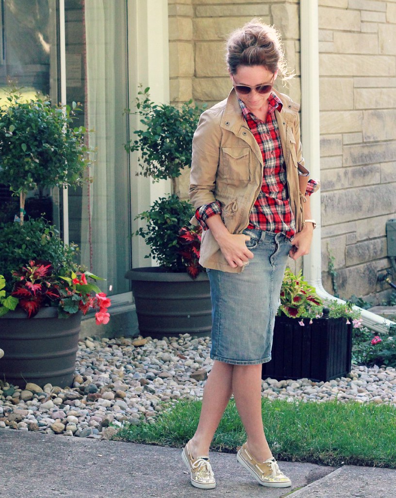 how to style a denim midi skirt via Kristina J blog