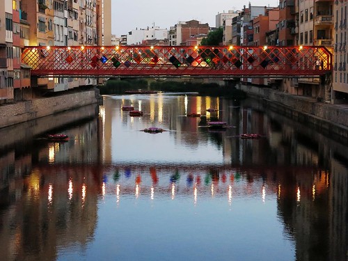 city bridge flowers urban water night reflections river spain eiffel girona onyar wonderfulworld gustaveeiffelbridge