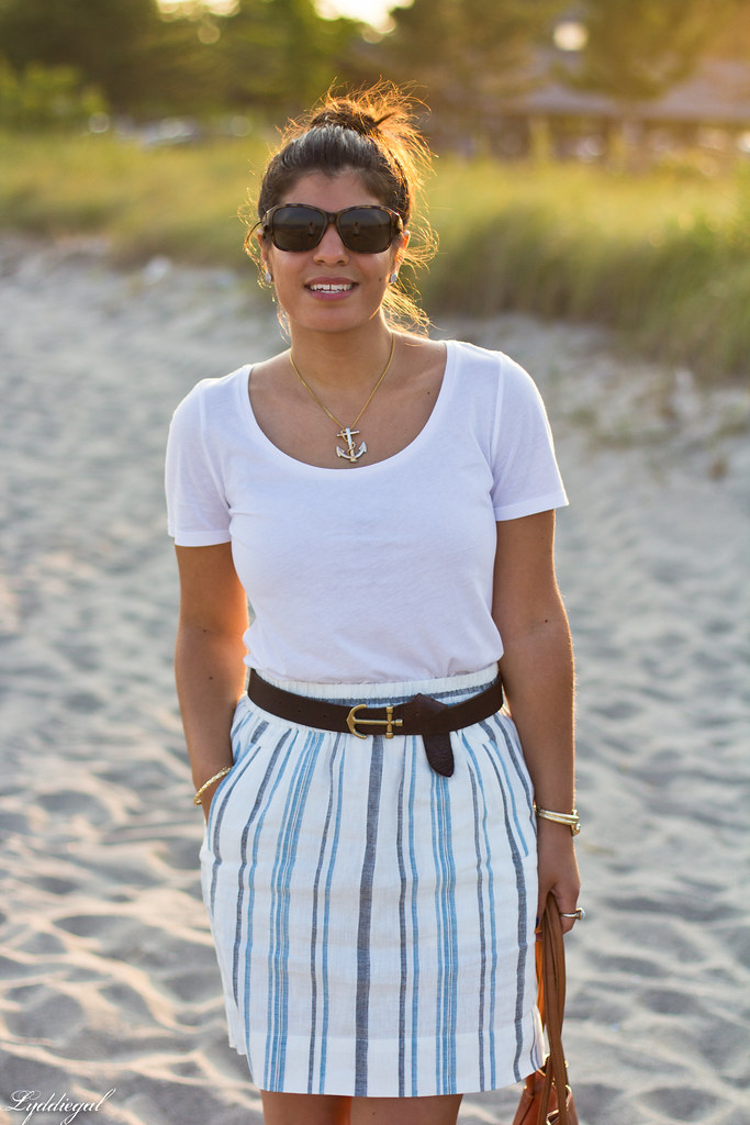 striped linen skirt, white tee, anchor belt-1.jpg