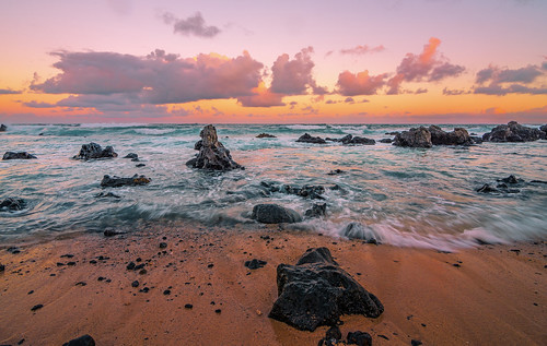 ocean longexposure sunset beach clouds hawaii nikon rocks waves cloudy oahu longshutter sandys sandybeach d800 meeyak