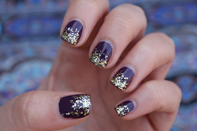 Dark Plum Manicure with Gold Glitter | Fall Nails | #LivingAfterMidnite