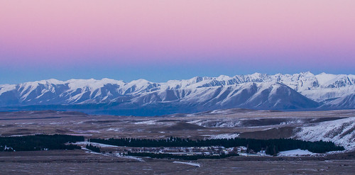 pink blue newzealand snow cold beautiful sunrise landscape hills clear vista laketekapo ridgeline mtjohn snowcappedpeaks sonyalpha550 eriknorder eriknorderphotography