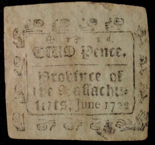 June 1722 Massachusetts Two Pence note