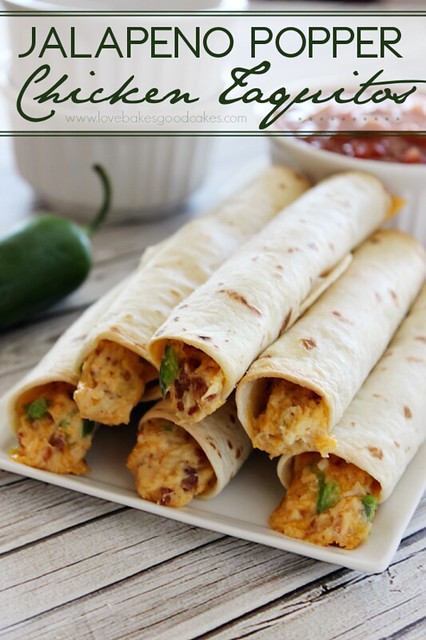 Jalapeno Popper Chicken Taquitos make a perfect appetizer or meal idea! Easy to make! #chicken #jalapeno #taquitos