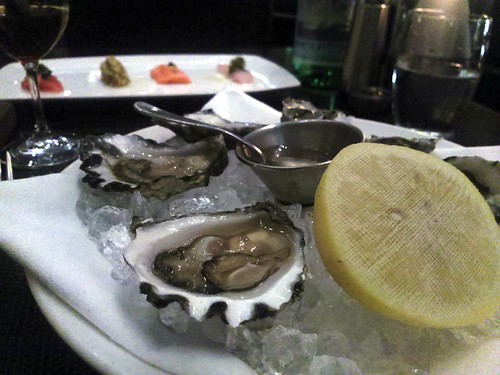 From front: Clyde River Sydney Rock Oysters with Mignonette Sauce and Four Raw Tastes of the Sea