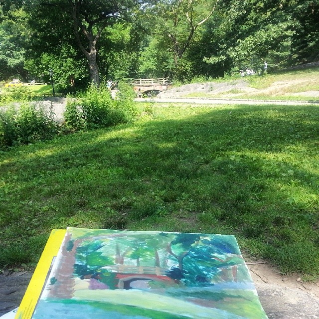 Started painting in the Park yesterday as a slow goodbye to NYC. Was drawn to this spot with a dog sculpture, Balto.   #nyc #sunnyday #centralpark #outdoor #painting #pleinair #balto #trees #summer