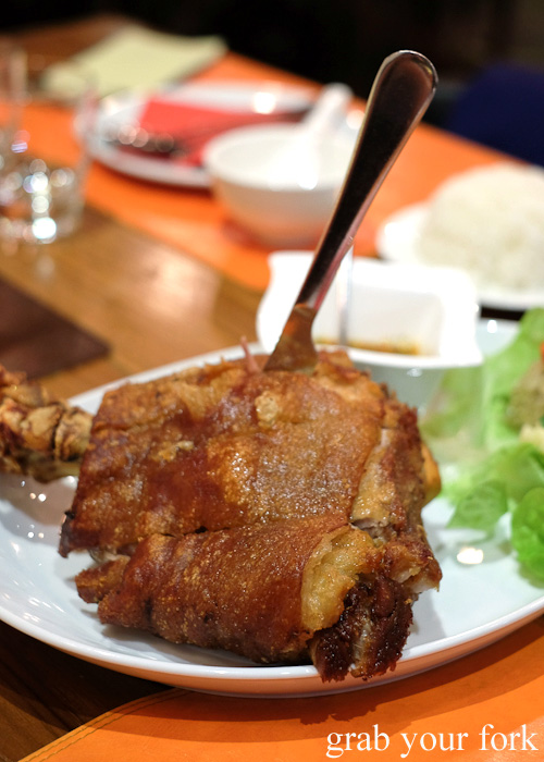 Ka Moo Tod deep fried pork knuckle at Tawandang Thai-German restaurant, Sydney