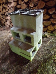 2 burner cement block rocket stove using L blocks