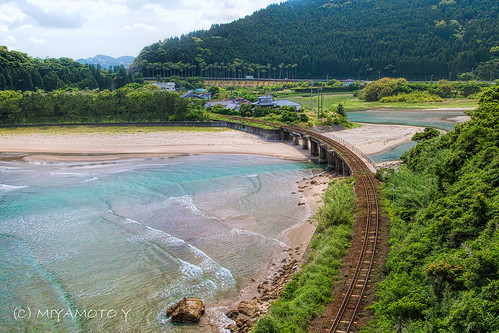 bridge sea rock japan rail seashore kyushu miyazakipref