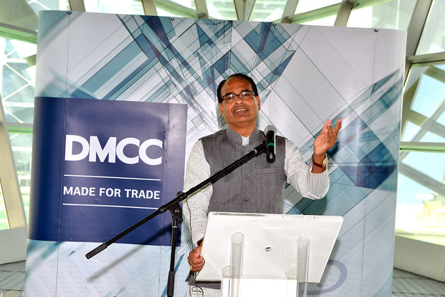 Madhya Pradesh Chief Minister Shivraj Singh Chouhan addressing businessmen and investors associated with diamond business at Dubai Multi Commodity Centre, (DMCC).