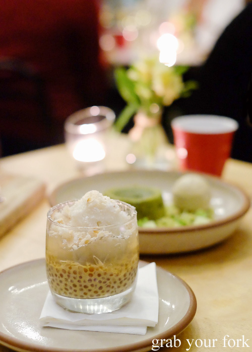 Coconut jelly, guava sorbet and freeze dried pineapple at Devon by Night, Surry Hills