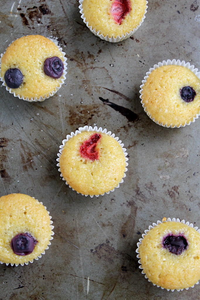 Fruit Topped Citrus Olive Oil Muffins - dairy free | http://www.katesshortandsweets.com