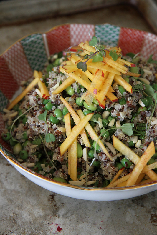 Quinoa Salad with Mint Nectarine, Edamame and Peas