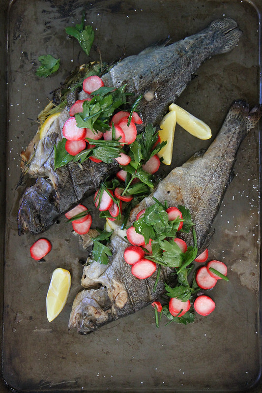 Grilled White Fish with Pickled Radish Salad