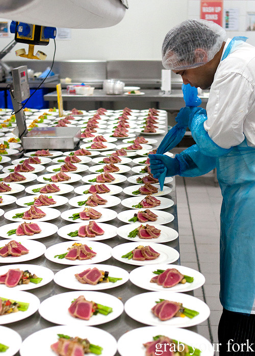Tuna tartare entrees for First Class during a behind-the-scenes tour of Emirates Flight Catering