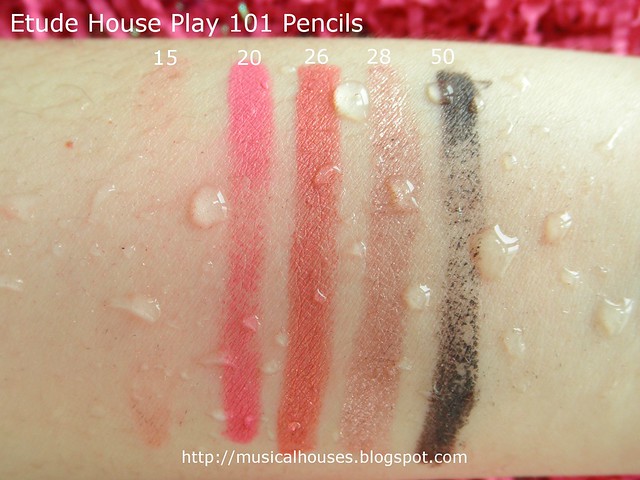 Etude House Play 101 Pencils Swatch Water Rub Test