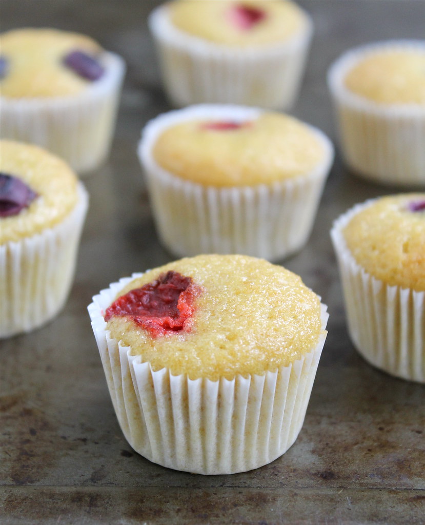 Strawberry Topped Citrus Olive Oil Muffins, dairy free | http://www.katesshortandsweets.com