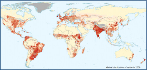 Global distribution of cattle in 2006