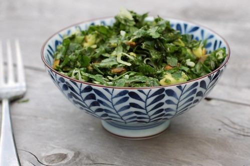 Lemon Massaged Kale Salad with Coconut Avocado Dressing by Eve Fox, the Garden of Eating, copyright 2014