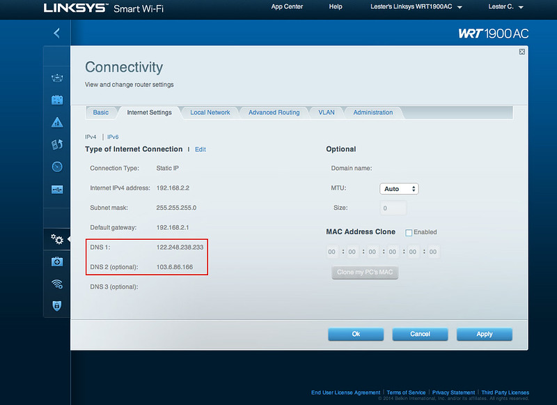 Linksys WRT1900AC - Unotelly - DNS
