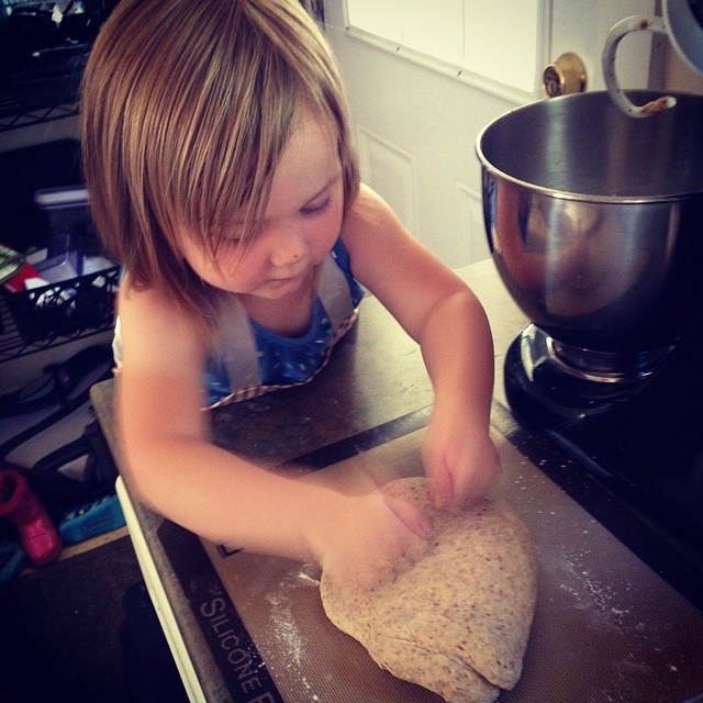 Helping mama knead. (Or trying, at least!)