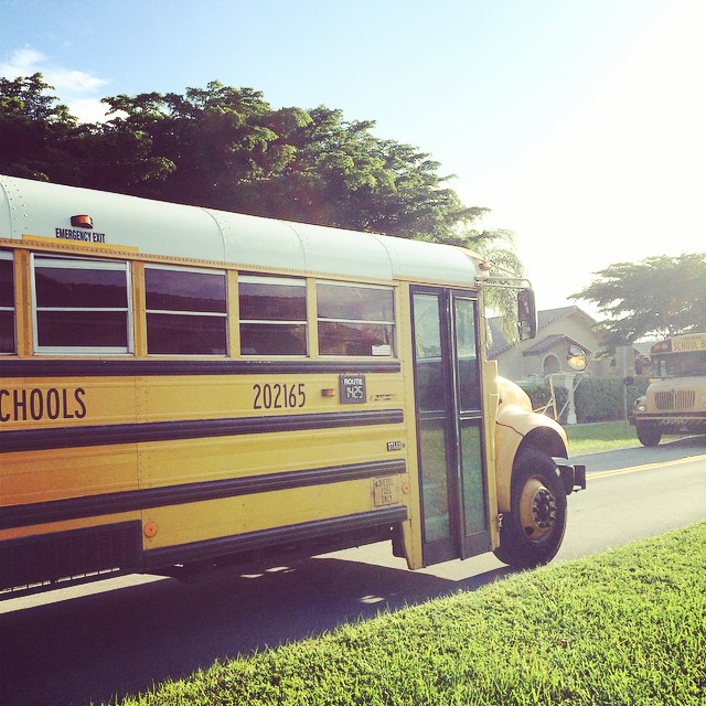 Zachary's morning bus. You can't see, but he's sitting in the first seat and waving to me! :) #kindergarten #kids #school #schoolbus
