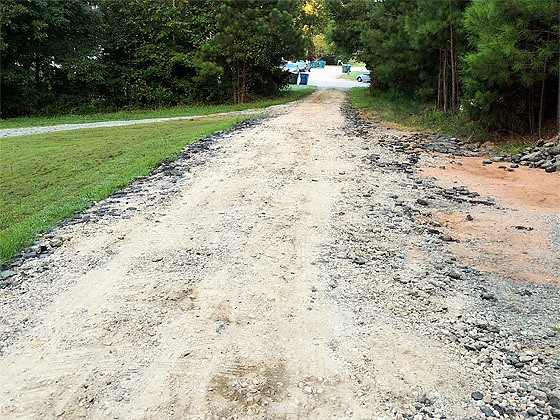 Driveway paved with recycled material.