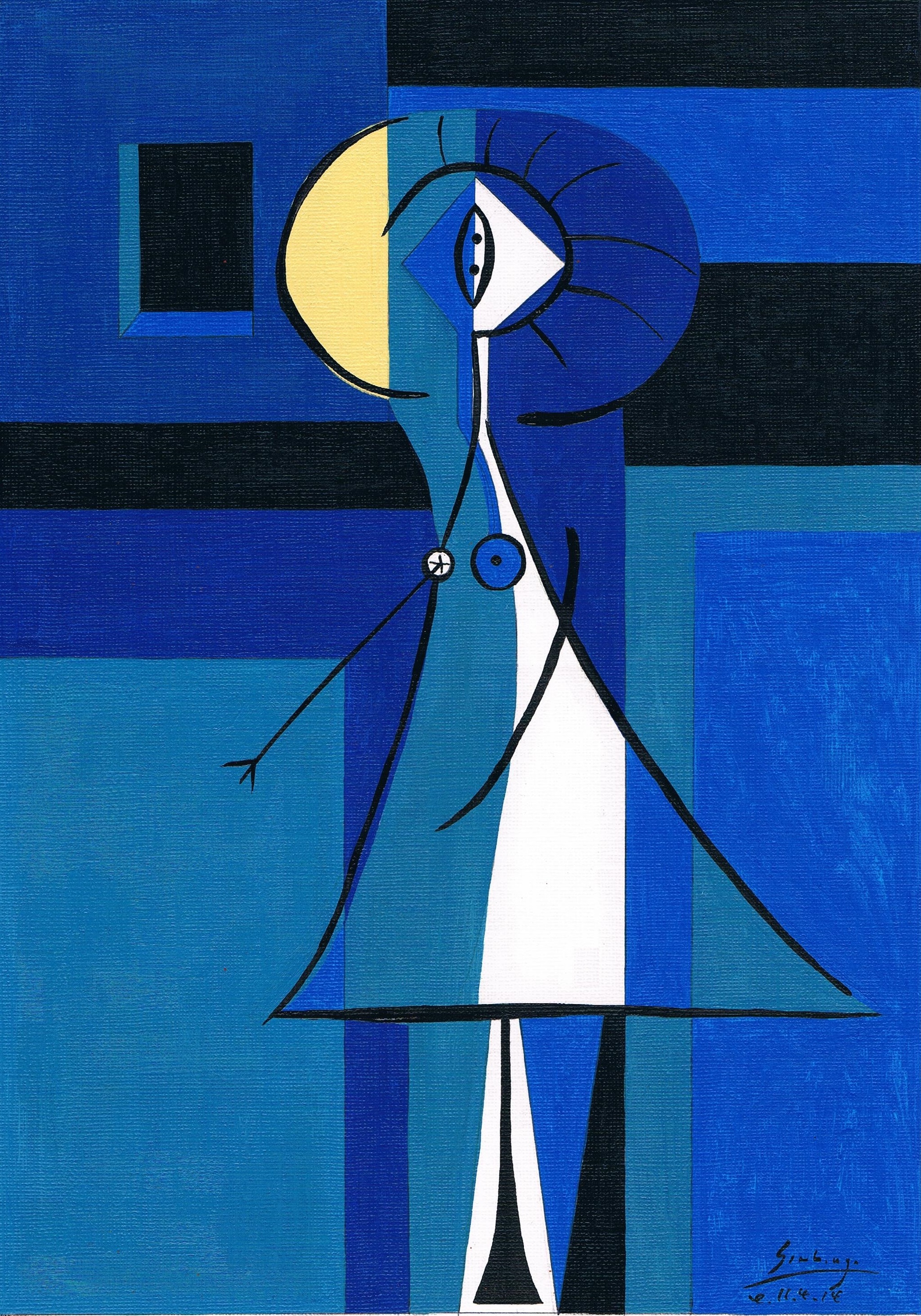 Bernardo Santiago Angeles - mujer con sombreo azul