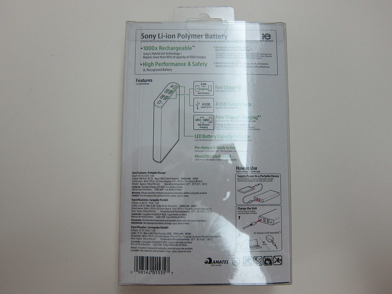 Sony CP-B20 20000mAh USB Portable Charger - Packaging Back