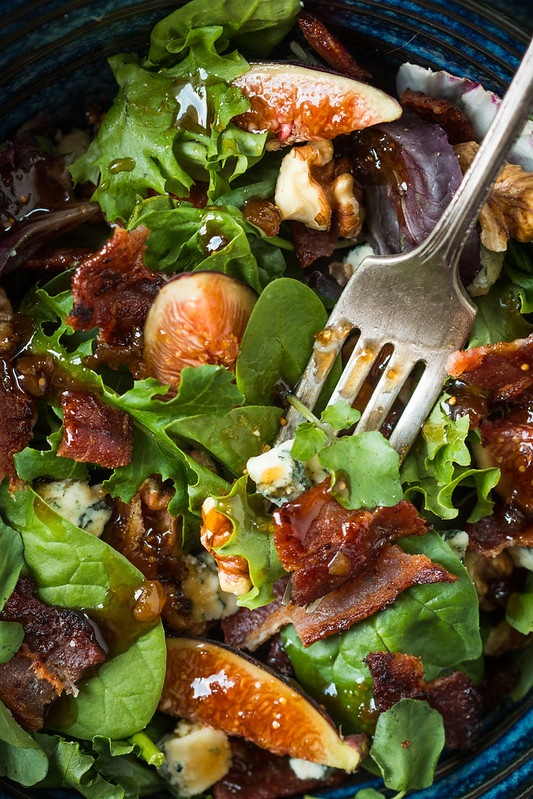 Fig, Bacon, & Blue Cheese Salad with Fig Balsamic Dressing | Will Cook For Friends