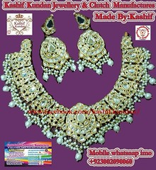 Kashif Kundan jewellery & Clutches manufactures Kundan pearl set with green beads £££ made by:Kashif  Mobile whatsaap viber IMO  +923002090060 +923088848955