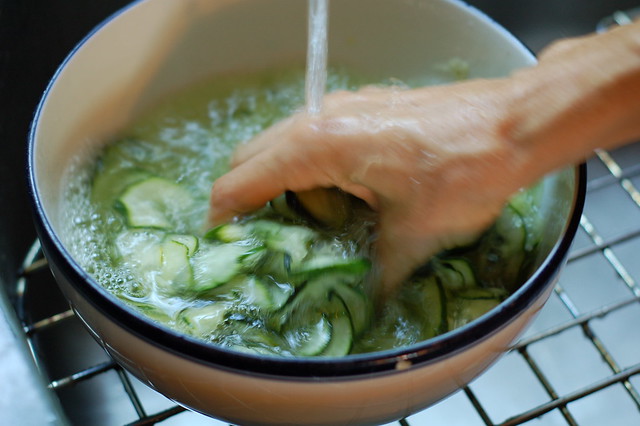 Rinsing the salt off the cucumbers by Eve Fox, The Garden of Eating, copyright 2014
