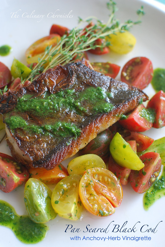 Pan Seared Black Cod with Anchovy-Herb Vinaigrette