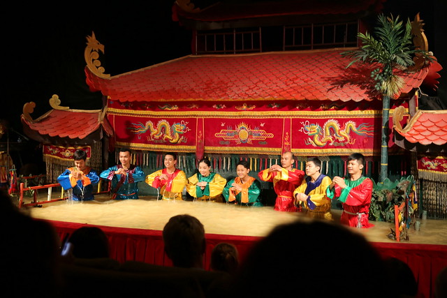 Water puppet theatre is performed by actors waist deep in water