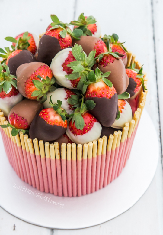 Strawberry Pocky Cake with Chocolate-Dipped Strawberries