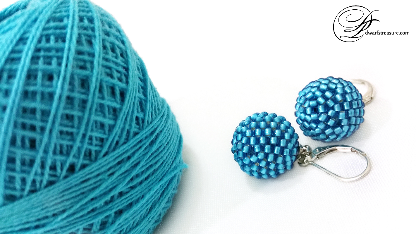 stylish tiffany seed bead dangle earrings and cyan yarn