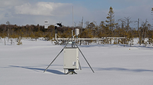 An automatic complex located in the bog in winter