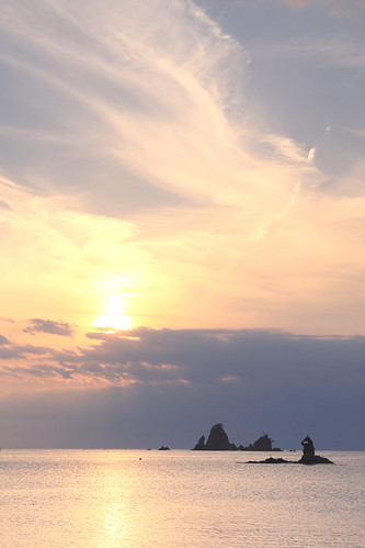 sunset seascape ゴジラ岩 softeveningglow 大田子海岸 男島 女島 メガネッチョ