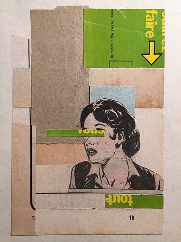 comic cutandpaste collage arrow woman french paper brown green