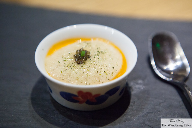 Gazpacho dashi, seawater foam, osetra caviar from Szechuan