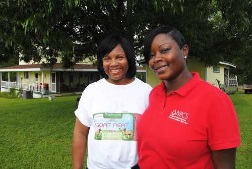 Beverly Robinson, left, has worked with NRCS District Conservationist Vontice Jackson to make conservation improvements to her goat farm.