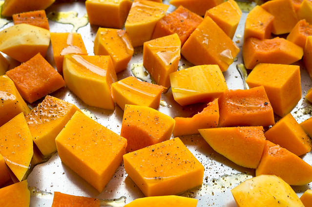 butternut squash, cubed and seasoned