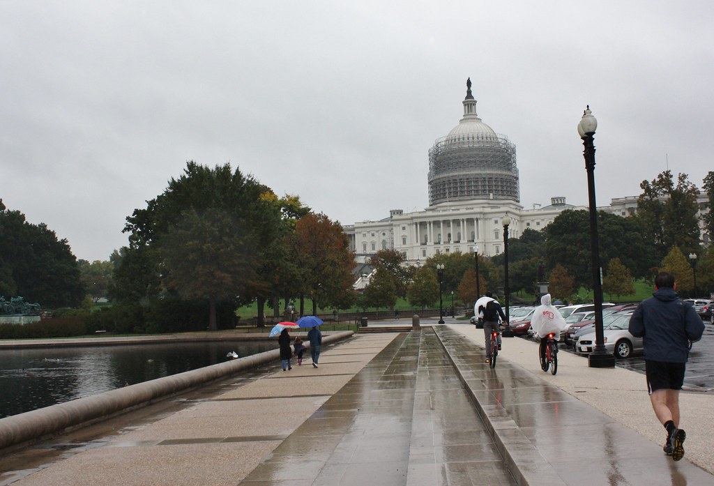 Washington DC biking, running, and walking in the rain