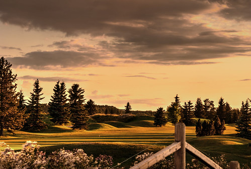 trees light sunset shadow sun canada clouds fence landscape hills alberta golfcourse hdr morinville sturgeoncounty