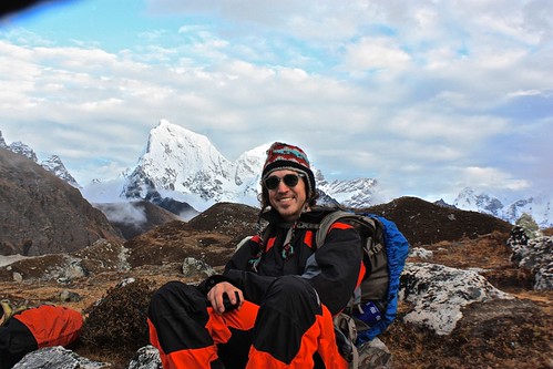 Taking a load off at the viewpoint before Gokyo