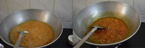 preparation of jaggery syrup for aval pori urundai 
