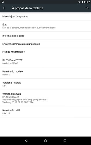 Andoid 5 sur Nexus 7